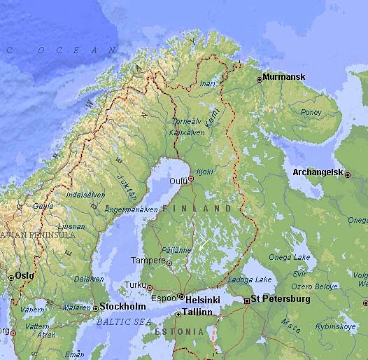 geographical map of Finland